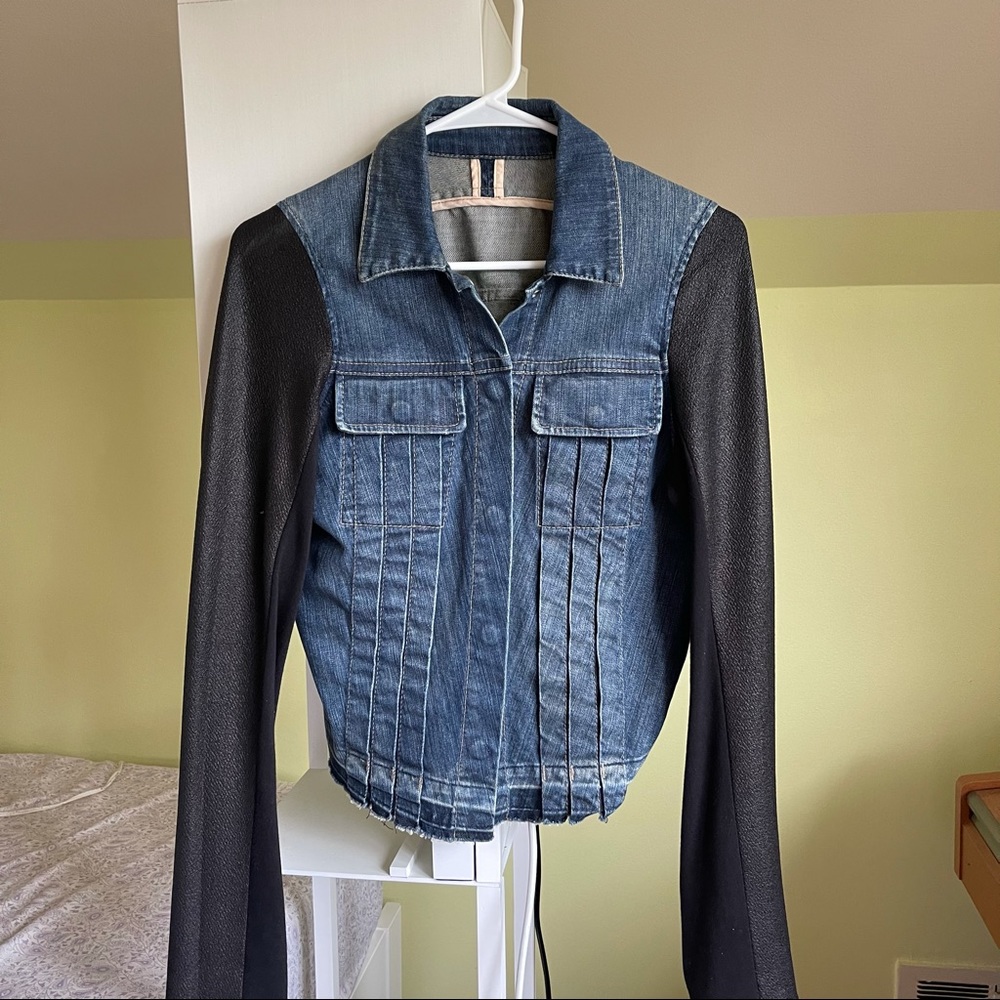 jean jacket with black sleeves